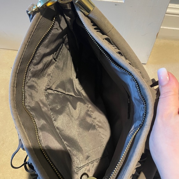 H&M Grey Sued Fringe Handbag - Picture 2 of 3
